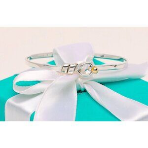 Tiffany & Co. Vintage Bracelet "Hook & Eye" 18k Gold Silver Rope Tie Bangle 7"
